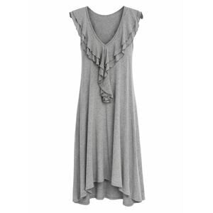 LA Made Gray Ruffle V Neck Midi Dress Womens Medium Soft Stretch USA